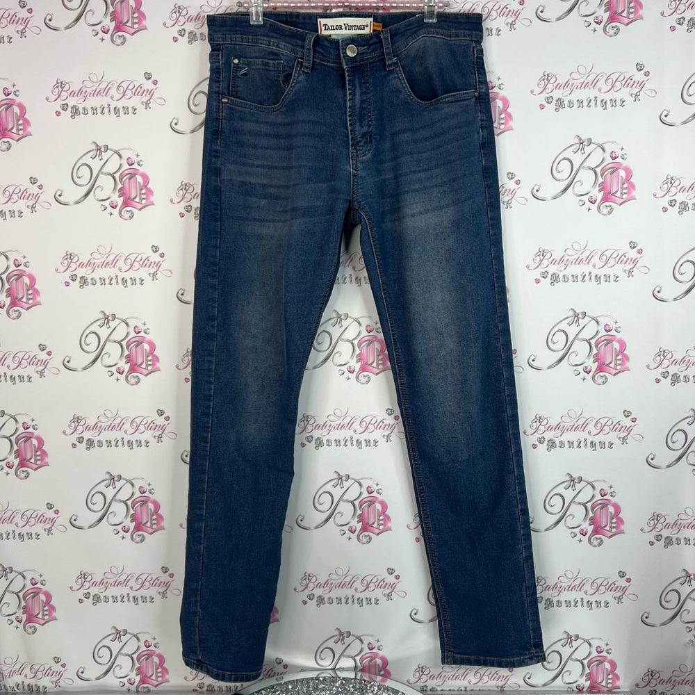 Tailor Vintage pants denim Men's Dark Blue Slim Straight Jeans